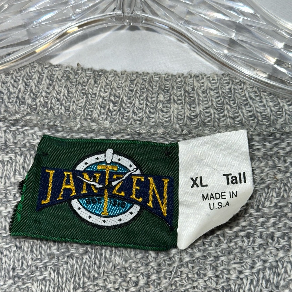 Vintage 90s Jantzen Textured Gray & Teal Crew Neck Sweater Unisex Size XL Tall - Picture 10 of 11